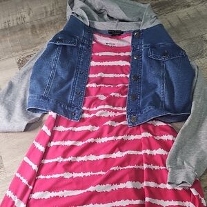 Sanctuary Pink Tie-Dye Dress with Denim Jacker